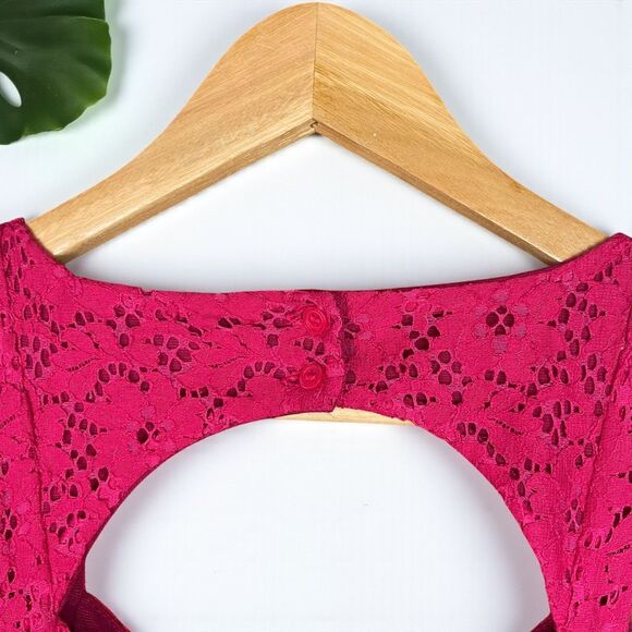 Anthropologie Deletta Silverfield Lace Eyelet Dress in Fuchsia Pink - Picture 8 of 10